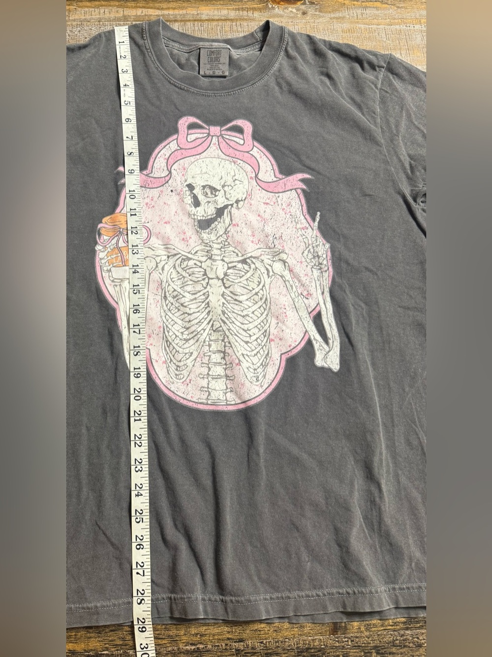 Comfort Colors Pepper Tee with Pink and White Skeleton Graphic - Picture 6 of 6